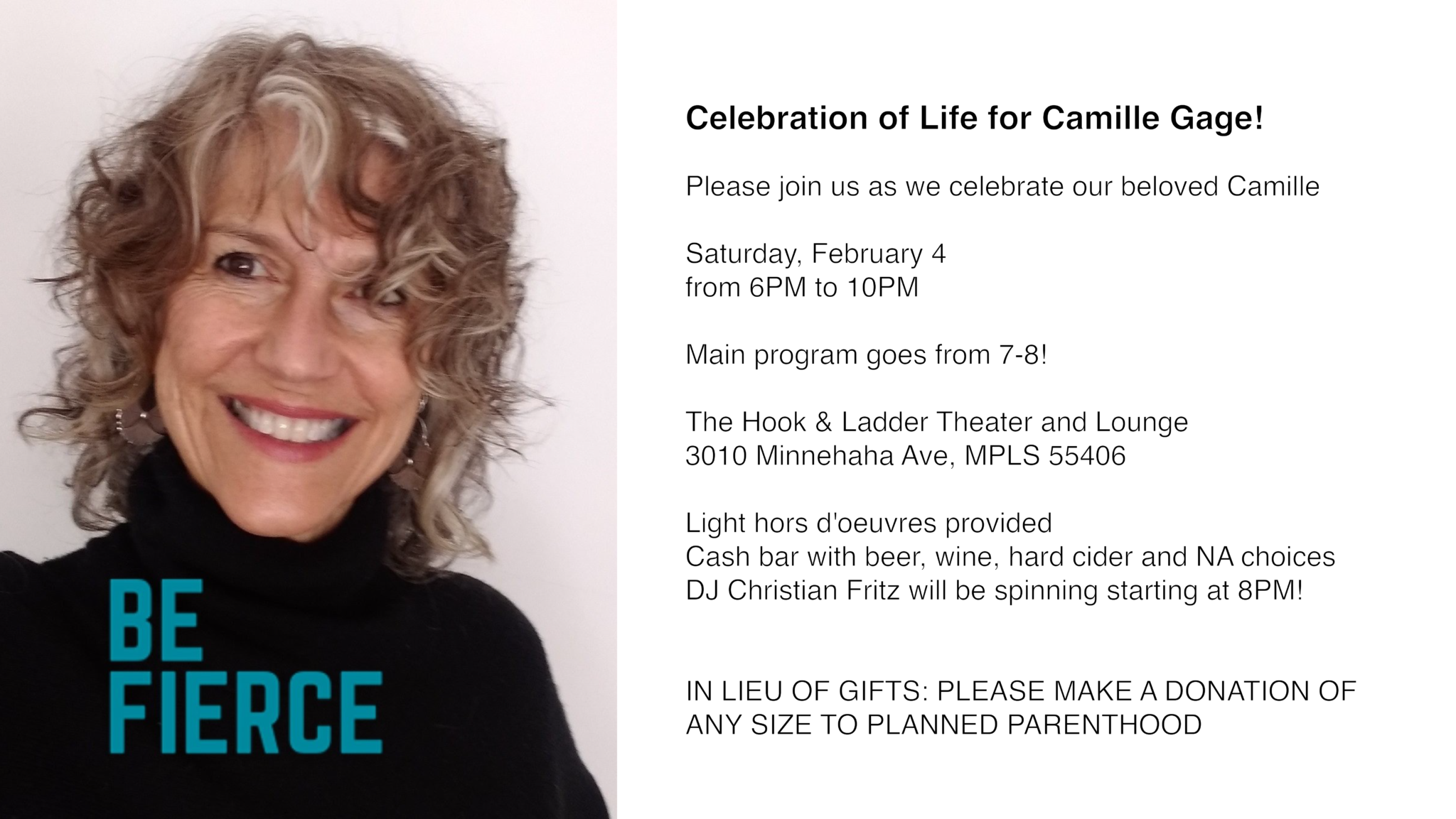 Celebration Of Life For Camille Gage The Hook And Ladder