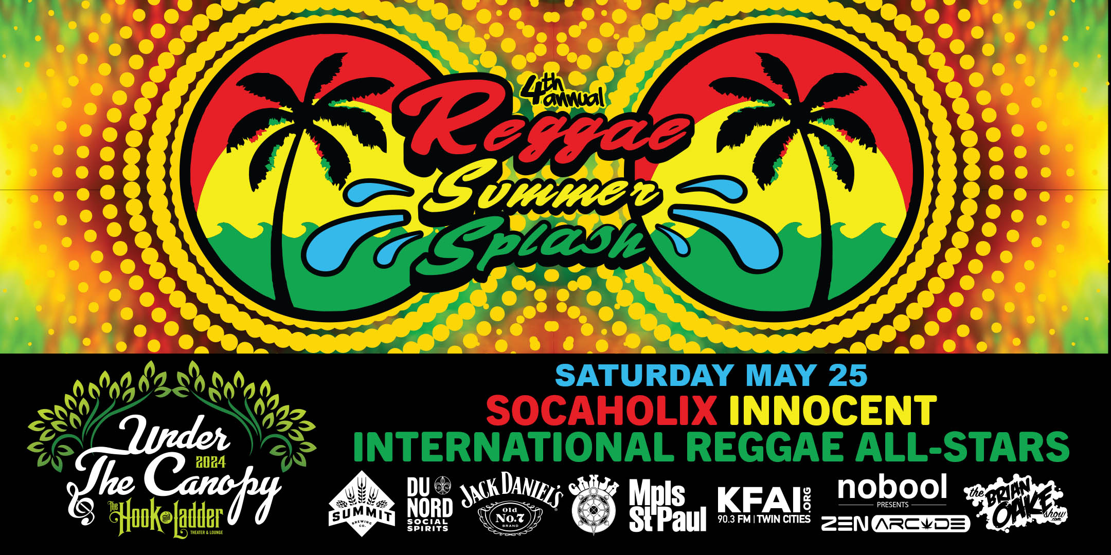 4th Annual Reggae Summer Splash with Socaholix / Innocent / International Reggae All-Stars Saturday, May 25, 2024 Under The Canopy at The Hook and Ladder Theater "An Urban Outdoor Summer Concert Series" Doors 6:00pm :: Music 7:00pm :: 21+ GA: $18 ADV / $25 DOS