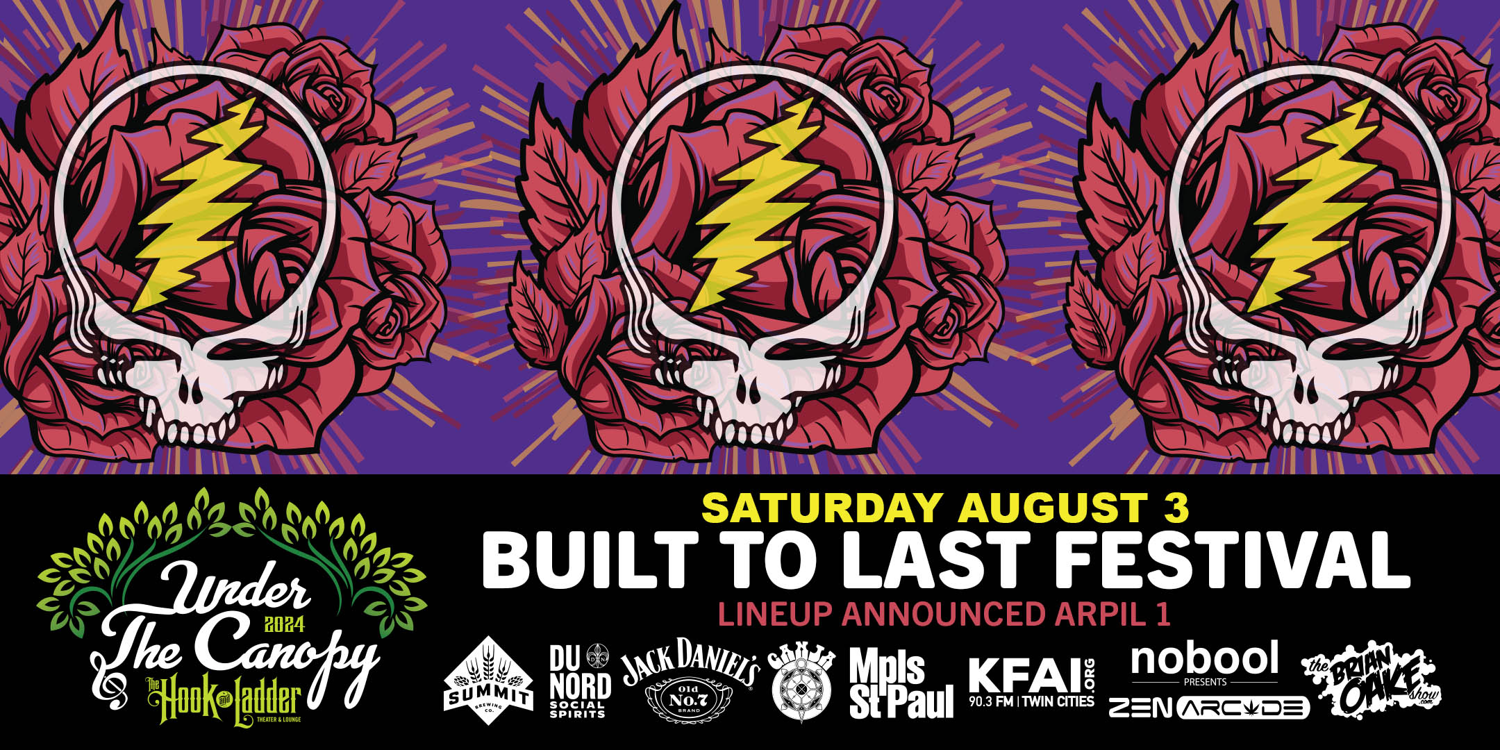Built To Last Festival 'Jerry Day' 2024 featuring VERY SPECIAL guests TBA Saturday, August 3 Under The Canopy at The Hook and Ladder Theater "An Urban Outdoor Summer Concert Series" Doors 5:00pm :: Music 5:30pm :: 21+ GA Early Early - $15 (Until Line-up Announcement) GA Early-Bird - $20 (Thru June) GA Advance - $25 GA Day Of Show - $30