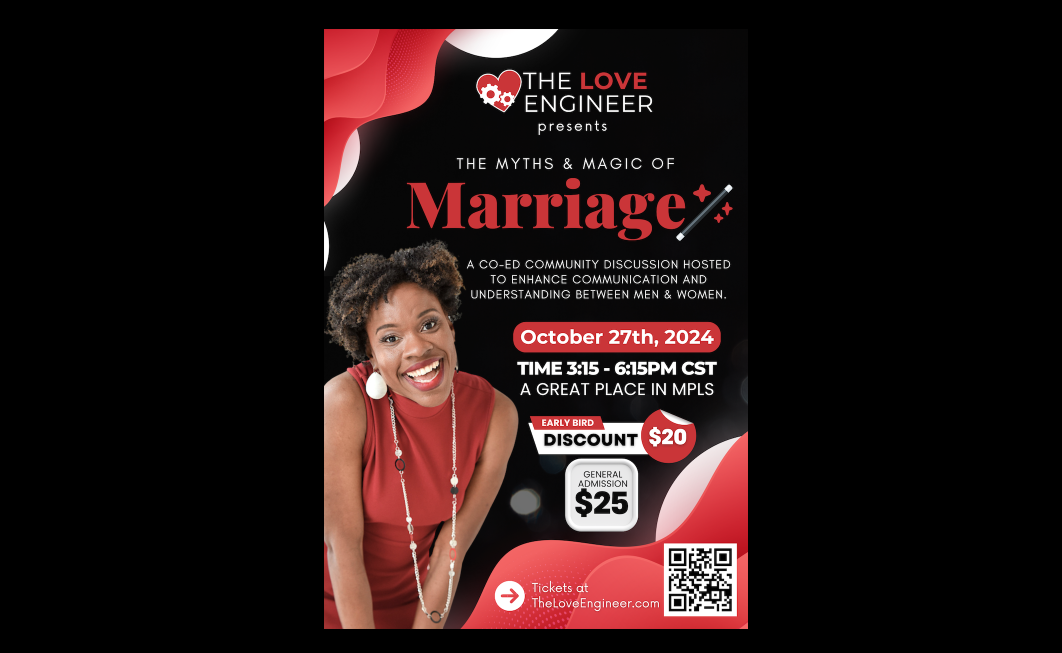 The Love Engineer presents The Myth & Magic of Marriage A Community Discussion to Strengthen Relationships and Bring Logic to Love Sunday, October 27, 2024 At The Hook and Ladder Theater 3:30pm - 6:30pm $20 Advance / $25 Day of Show