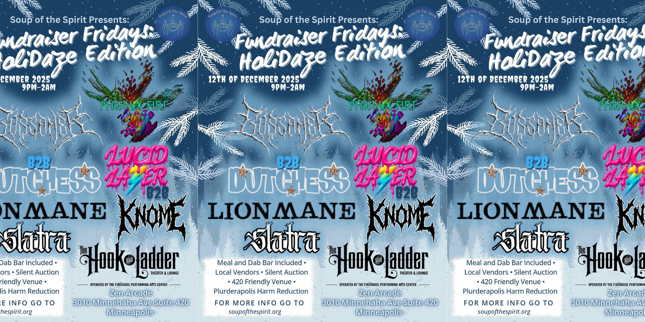 Soup of the Spirit Presents: Fundraiser Fridays: Holidaze Edition at Zen Arcade inside The Hook & Ladder December 12, 2025 Doors 9 PM GA: $20 Box-Office / $25 DOOR